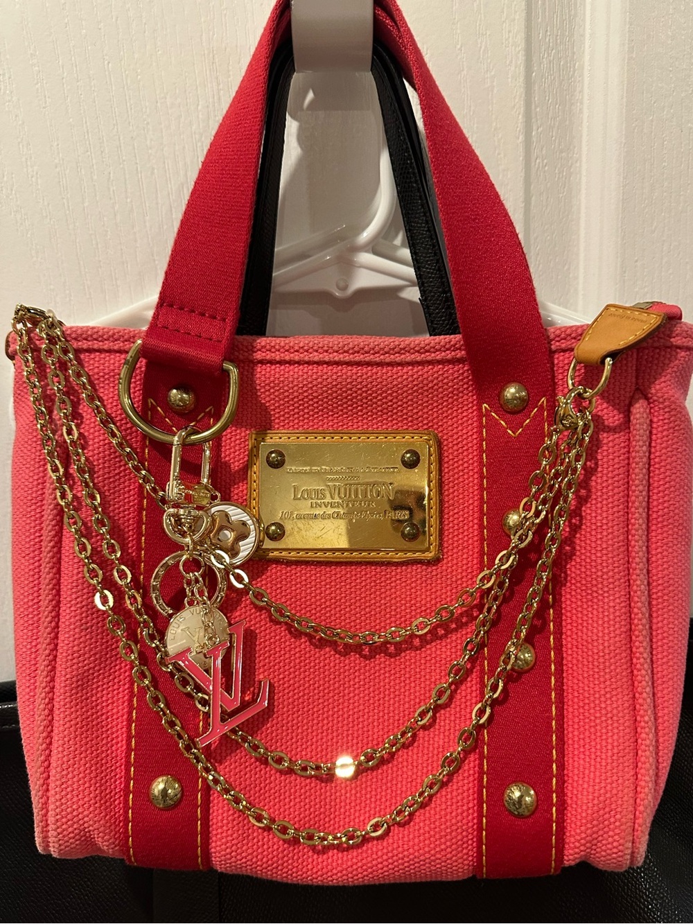 Louis Vuitton Coral Pink Canvas Mini Tote with Gold Hardware with COA